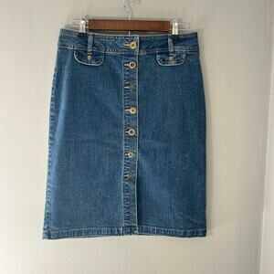 Vintage Westport Denim A-Line Knee Length skirt with button-up front, Sz 6